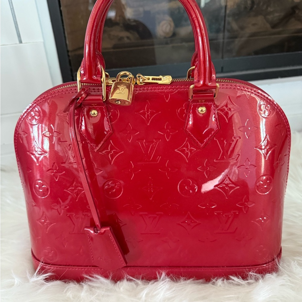 Louis Vuitton Red Satchel with Patent Leather and Monogram